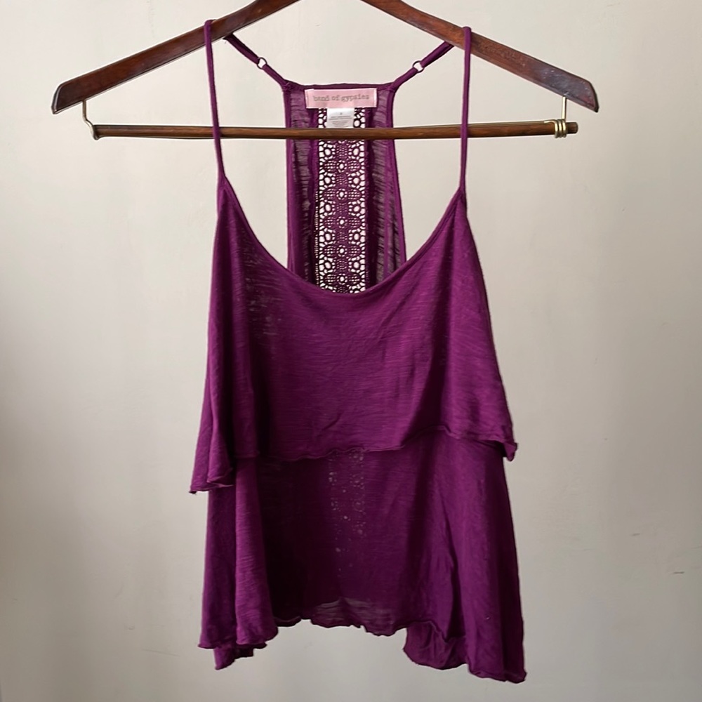 Band of Gypsies Plum Purple Cropped Cami Tank W/ Lace Back Detail- Size Small